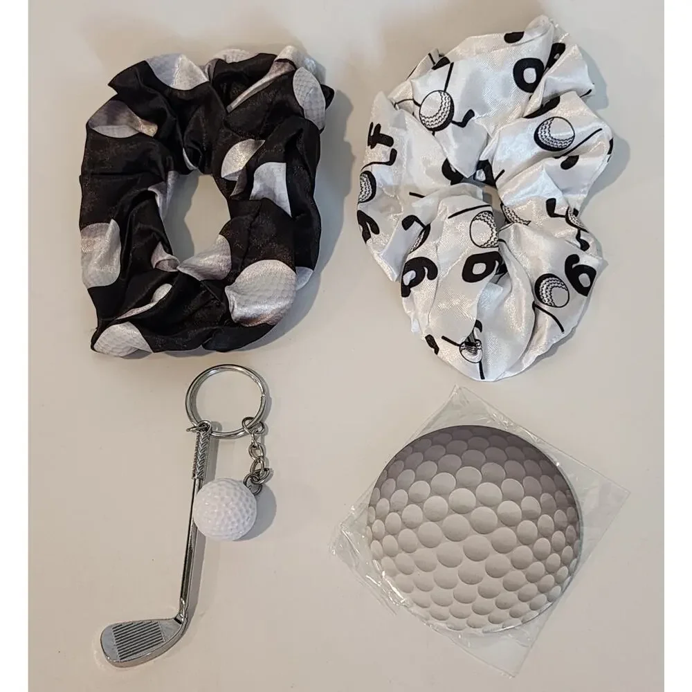 Golf Cosmetic Bag with Mirror Scrunchies and Key Chain Just a Girl Loves Golf